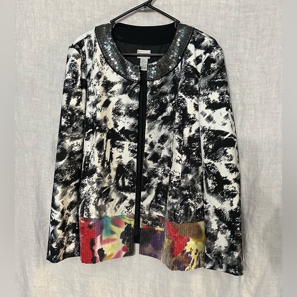 Chico’s Size 2 Geisha Girl Jacket Sequin embellishments around neck and edge - Picture 5 of 17